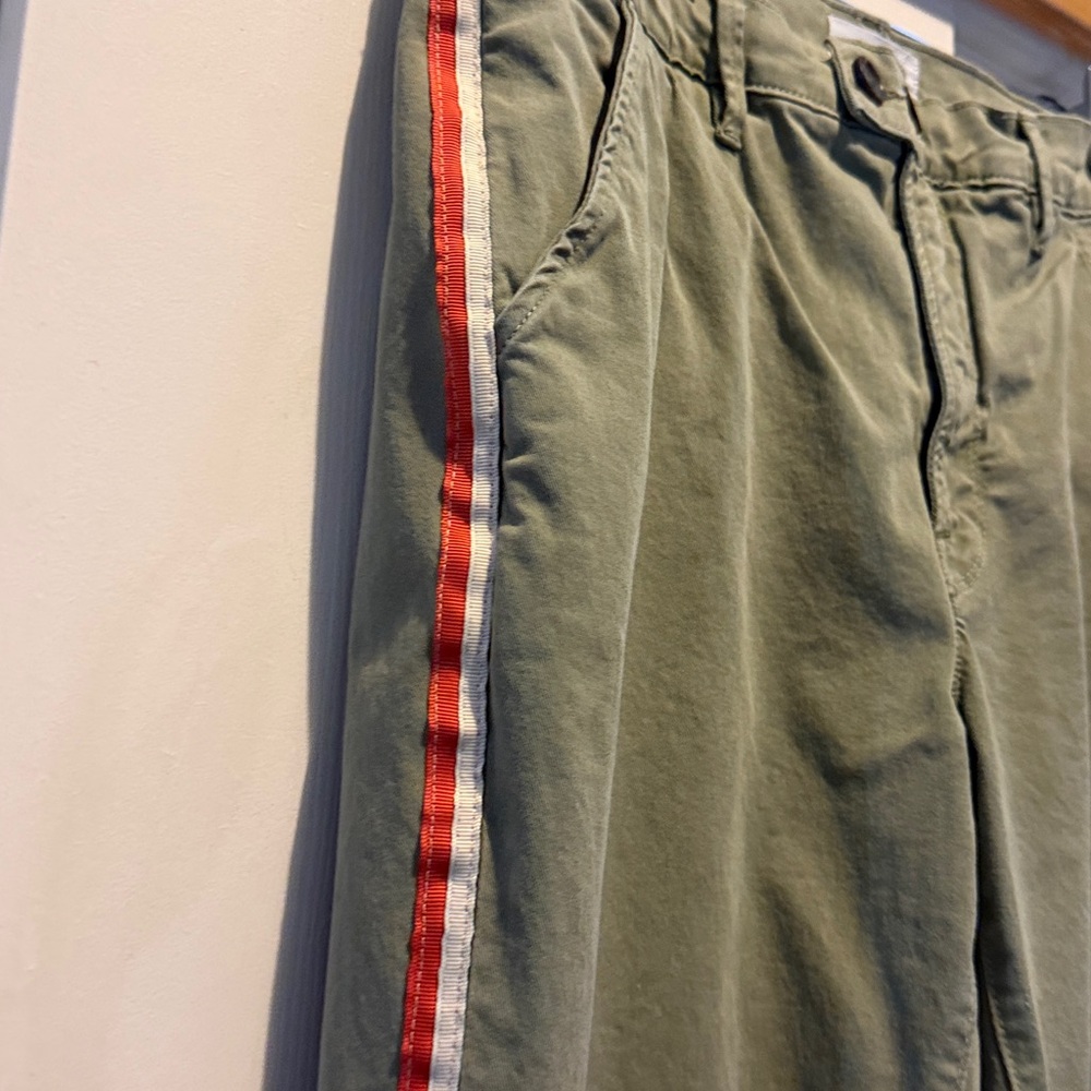 Frame Denim Khaki Green Pants with Coral and White Ribbon Accents - Picture 3 of 10